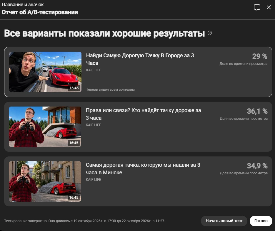 Первый отчёт A/B-теста с тремя вариантами названия и обложки